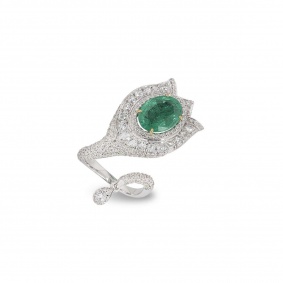 White Gold Diamond and Emerald Wrap Around Ring